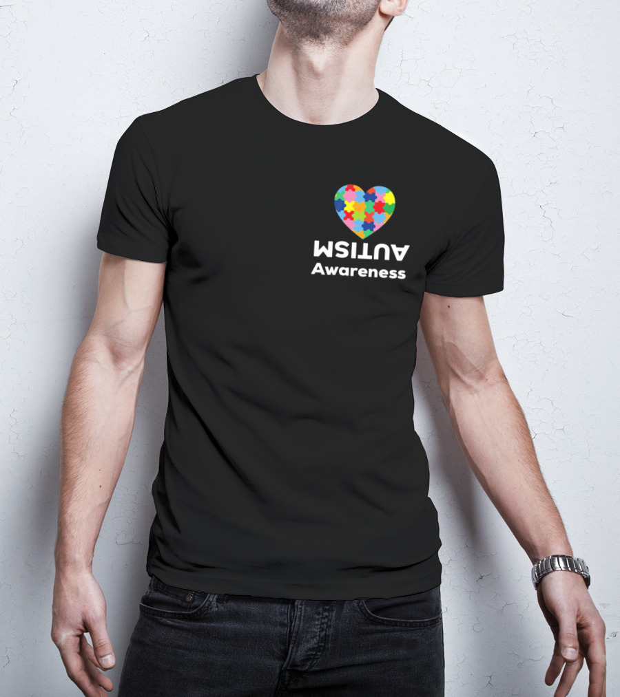 Autism Awareness Love April Heart With Multicolored Puzzle Pieces T-Shirt