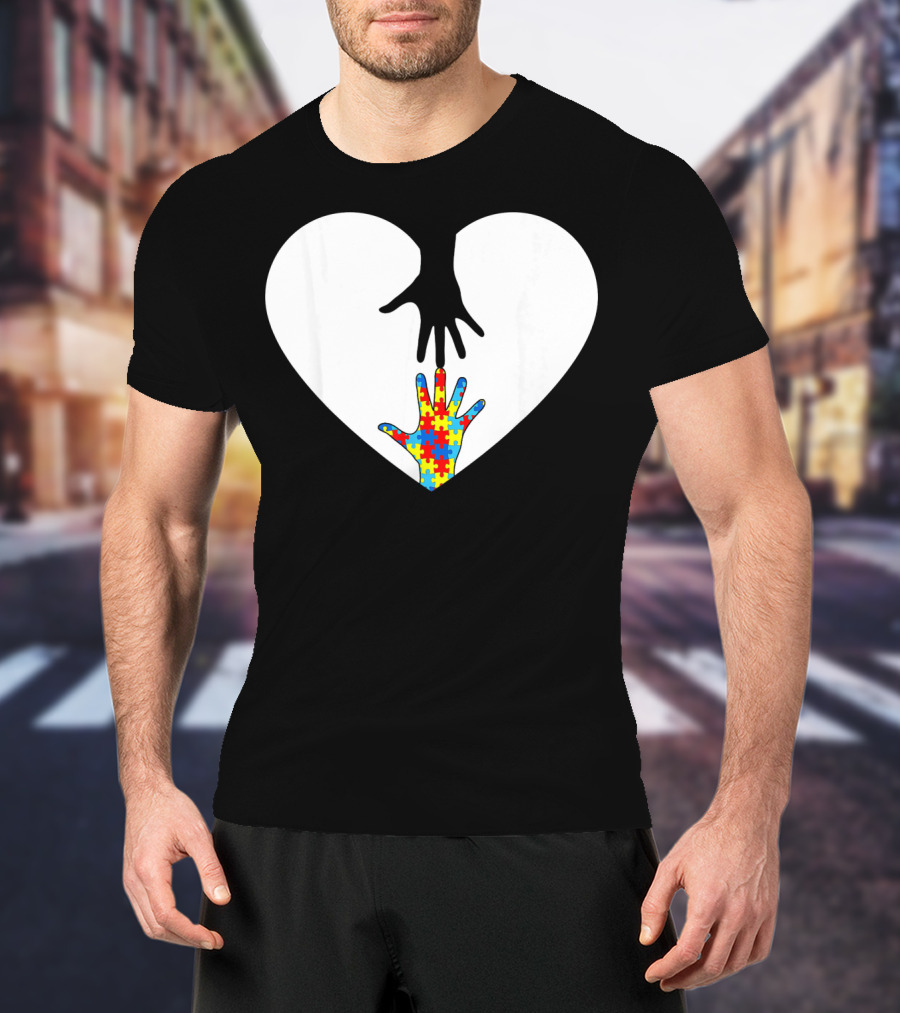 Hand Love Autism Awareness Heart Puzzle Connection T-Shirt