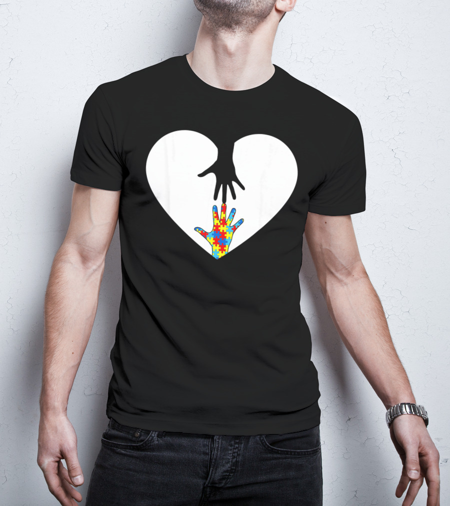 Hand Love Autism Awareness Heart Puzzle Connection T-Shirt