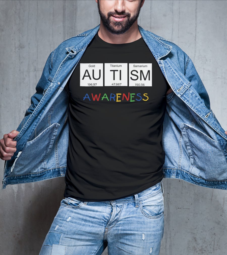 Autism Awareness Gold Titanium Samarium Periodic Table T-Shirt