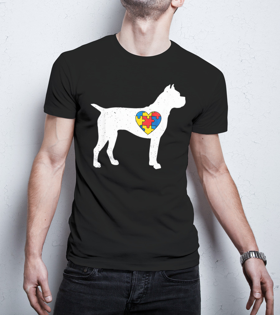 Boxer Heart Autism Awareness Puzzle Day T-Shirt