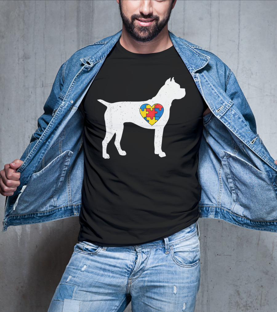 Boxer Heart Autism Awareness Puzzle Day T-Shirt