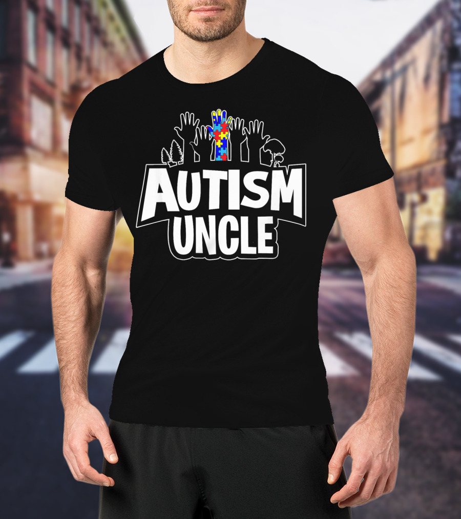 Autism Uncle Puzzle Hand Support Awareness T-Shirt