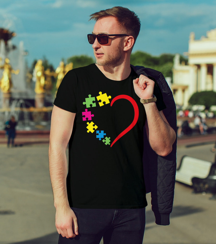 Love Ribbon Heart Puzzle Autism Awareness T-Shirt