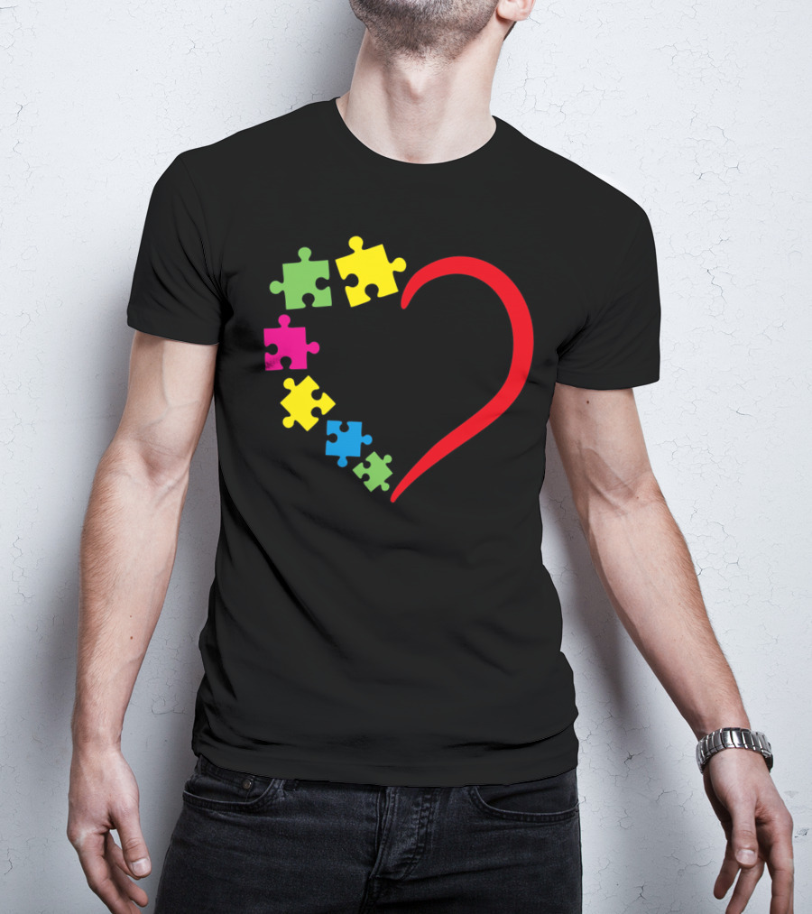 Love Ribbon Heart Puzzle Autism Awareness T-Shirt