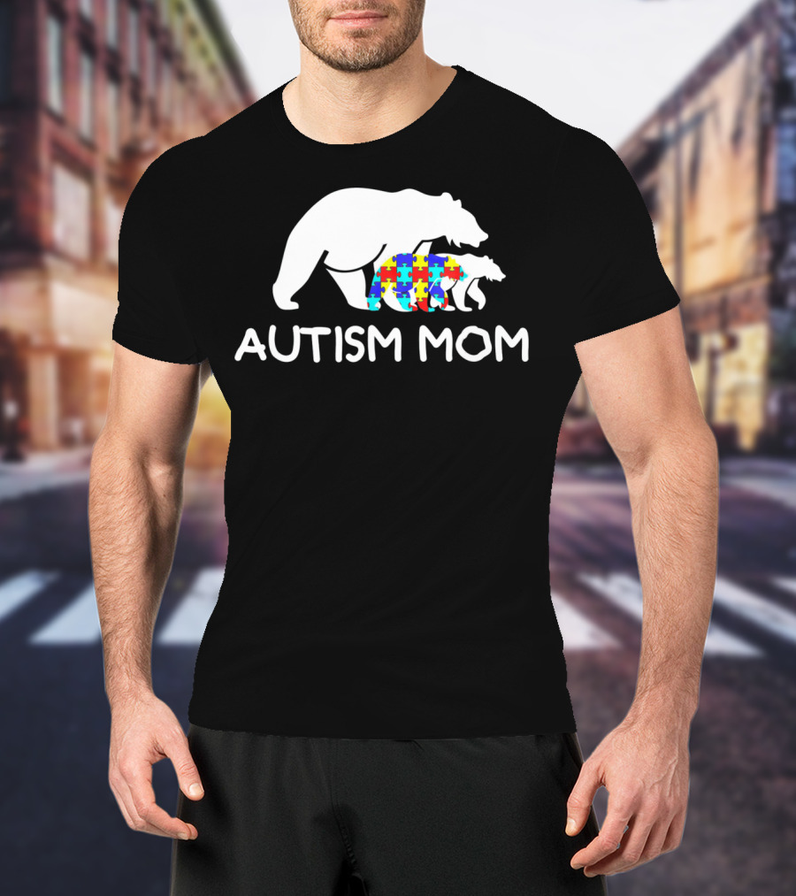 Autism Mom Awareness Mama Bear Puzzle Support T-Shirt