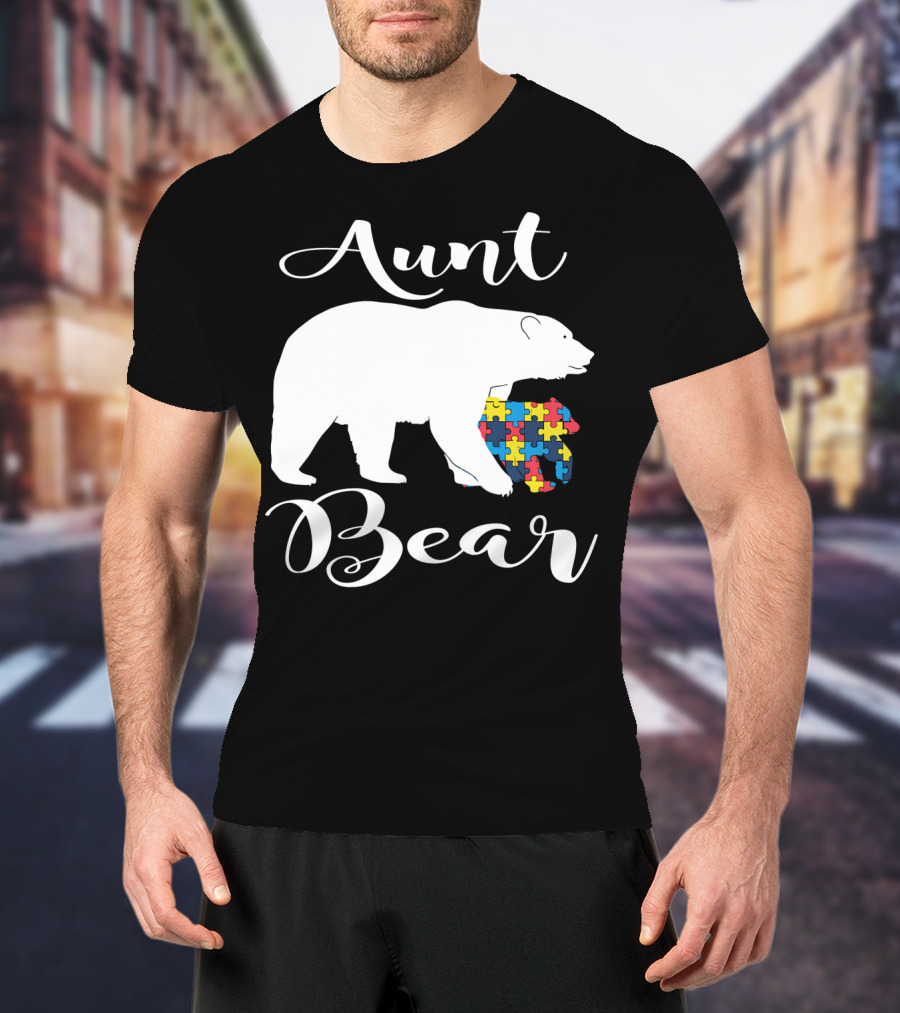 Aunt Bear Autism Puzzle Family Bear T-Shirt