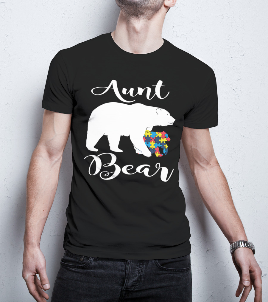 Aunt Bear Autism Puzzle Family Bear T-Shirt