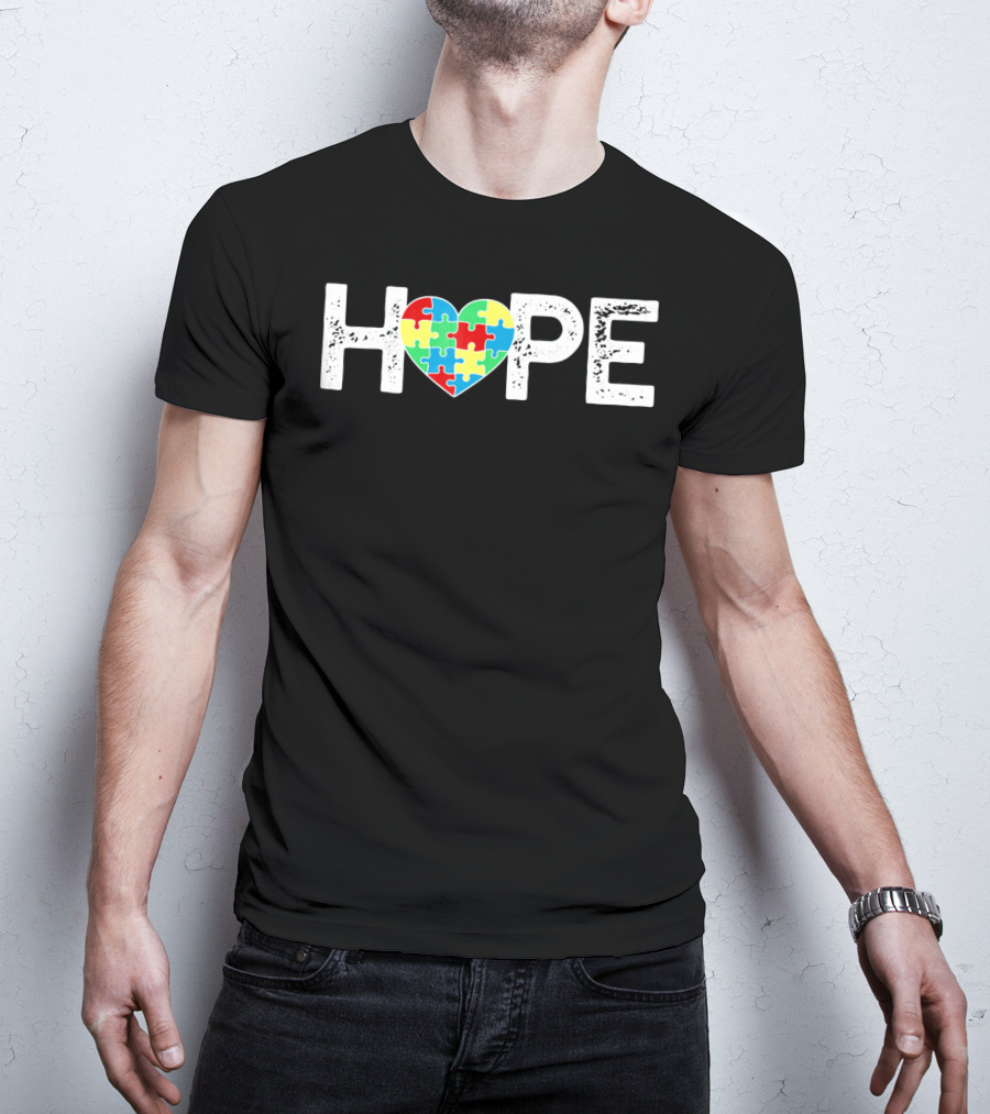 HOPE Heart With Autism Puzzle Pieces T-Shirt