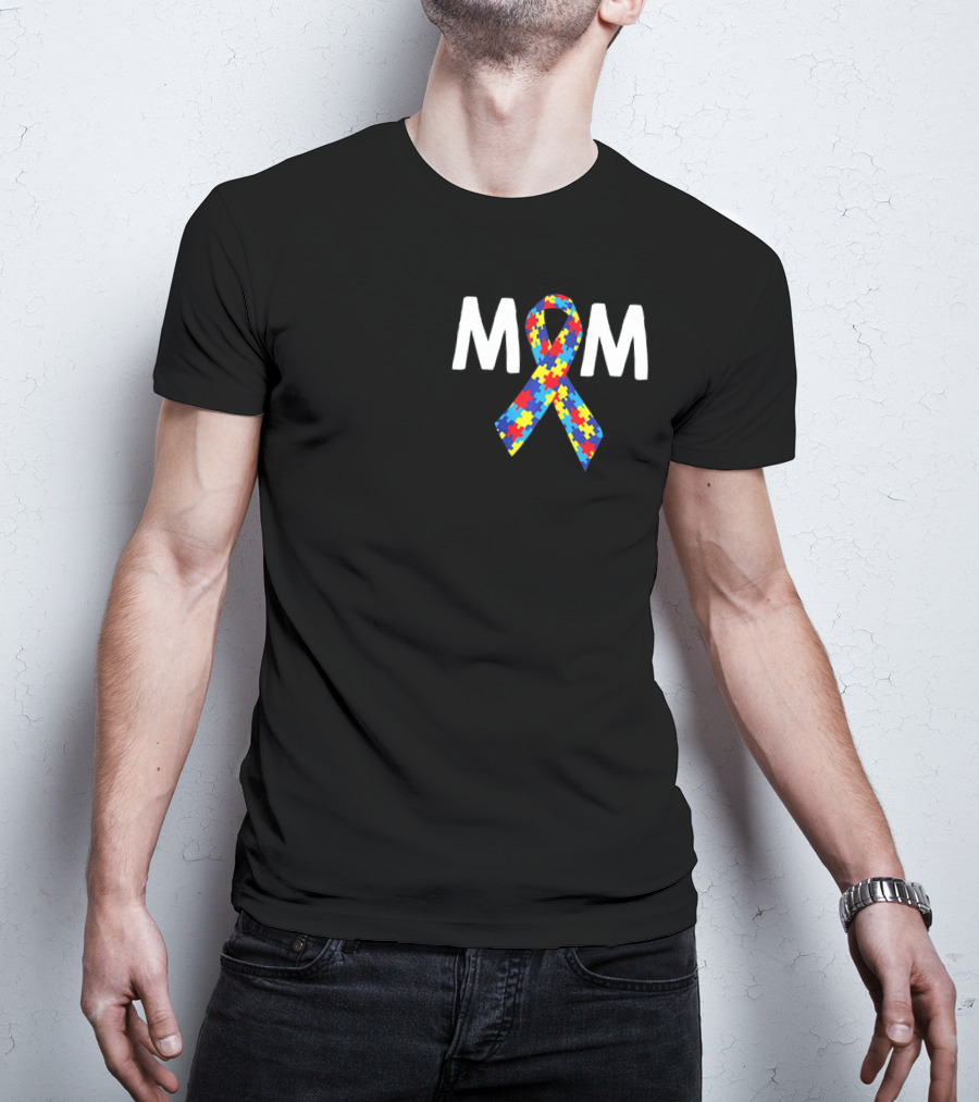 MOM Autism Puzzle Ribbon Awareness T-Shirt