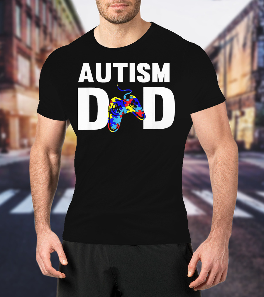 Father's Day Gamer Autism Dad Awareness Controller Puzzle T-Shirt