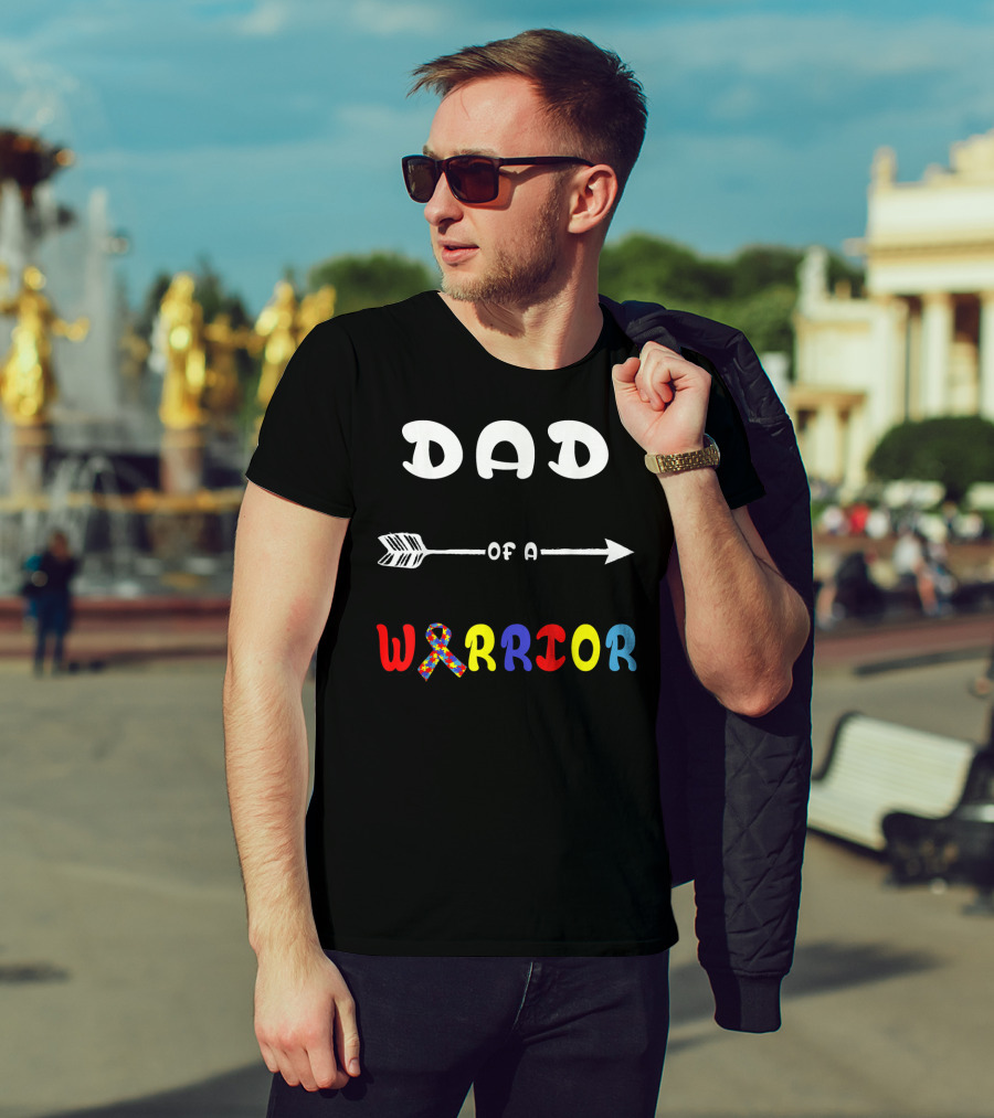 Dad Of A Warrior Autism Awareness Arrow Puzzle T-Shirt