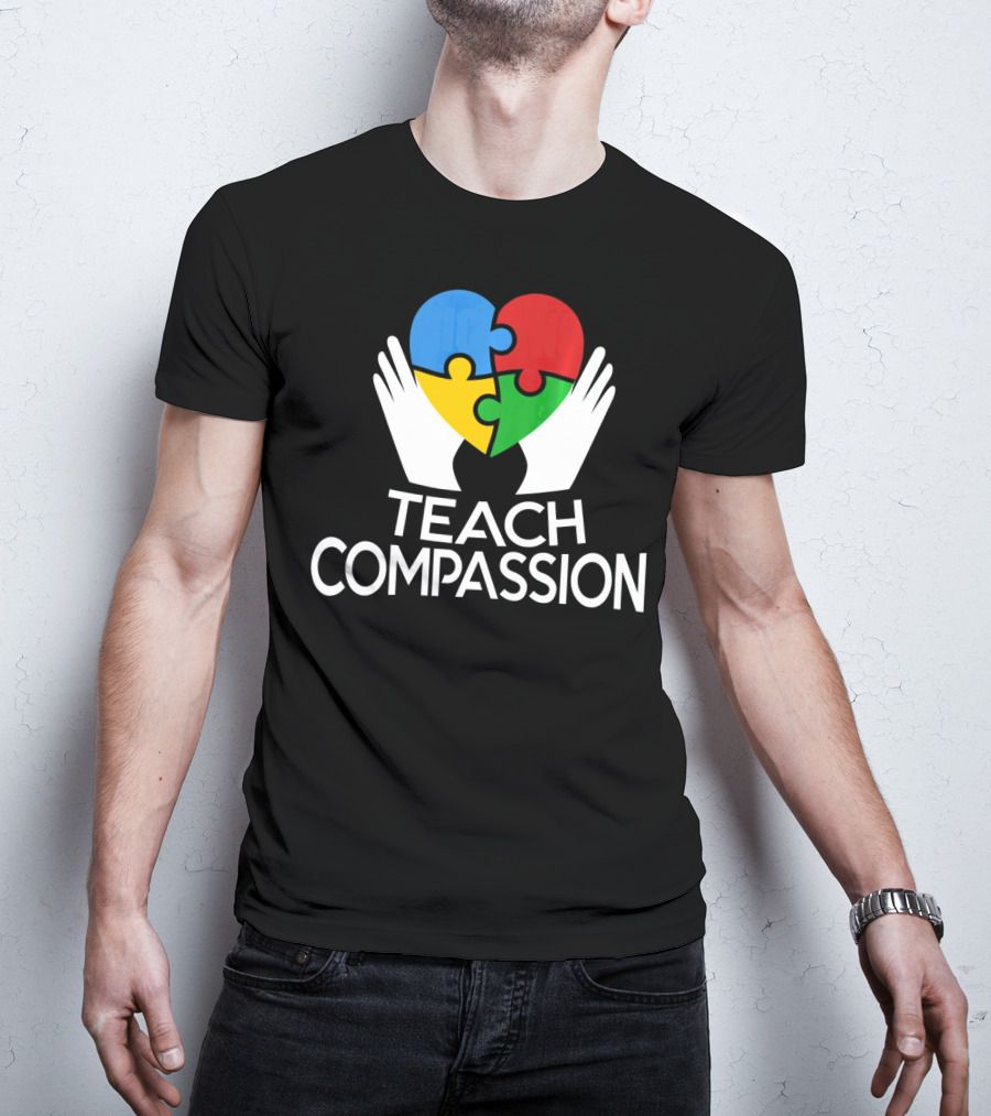 Teach Compassion Heart Puzzle Autism Awareness T-Shirt