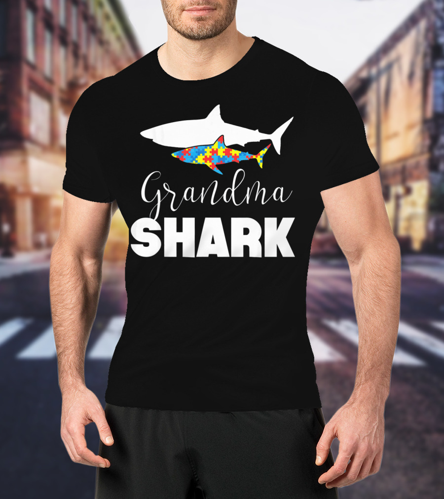 Grandma Shark Puzzle Piece Autism Awareness T-Shirt
