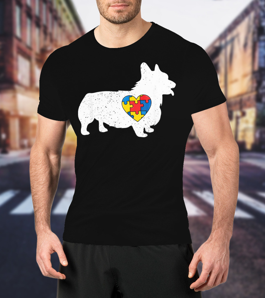 Corgi Puzzle Heart Autism Awareness T-Shirt