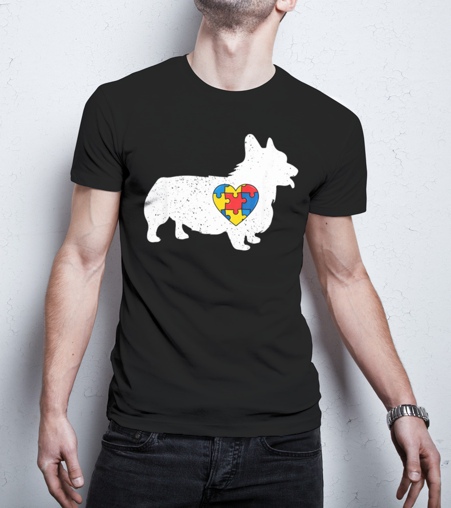 Corgi Puzzle Heart Autism Awareness T-Shirt