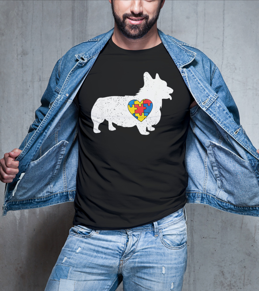 Corgi Puzzle Heart Autism Awareness T-Shirt
