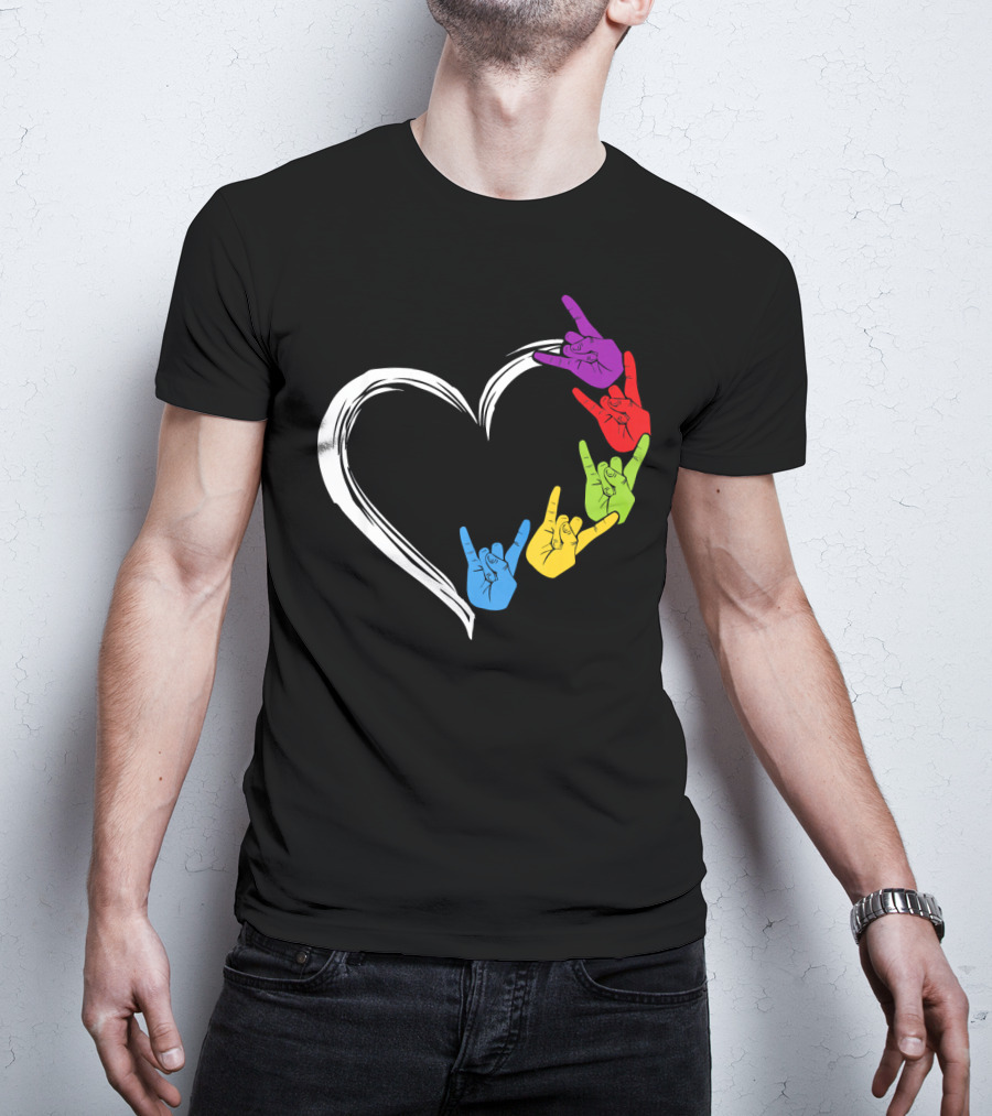 Kids Heart Love Colorful Hand Sign Language Rock T-Shirt