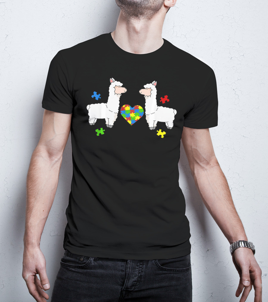 Autism Awareness Llama Puzzle Heart Pieces T-Shirt