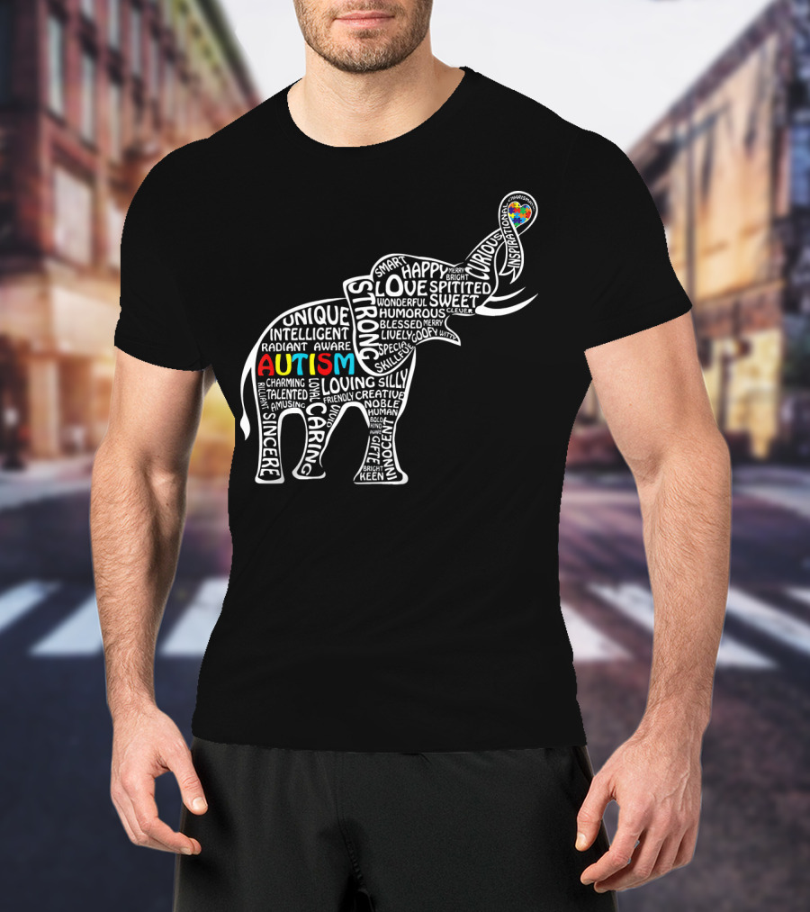 Funny Clever Autism Awareness Elephant Typography T-Shirt