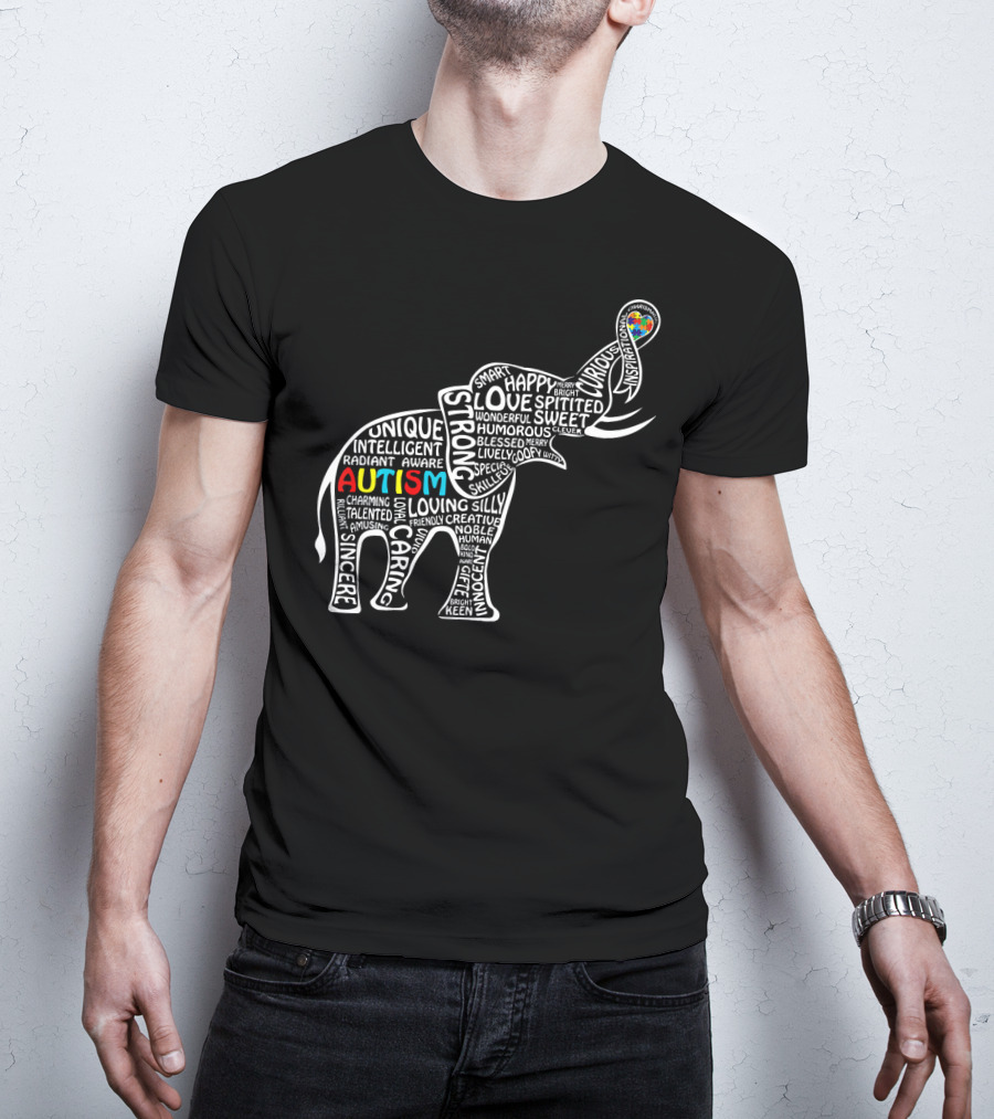 Funny Clever Autism Awareness Elephant Typography T-Shirt