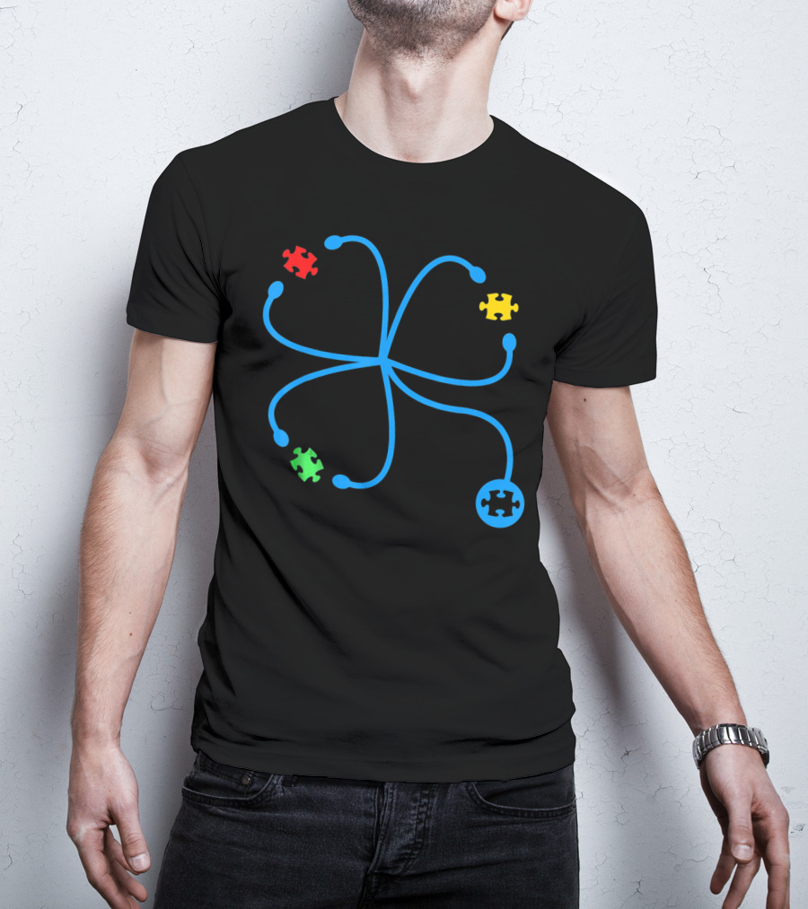 Nurse Autism Awareness Stethoscope Puzzle Piece Connection T-Shirt