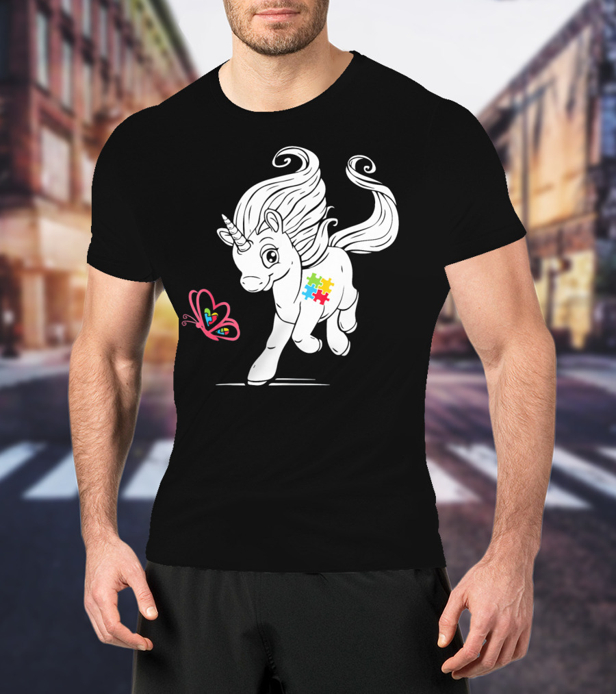 Unicorn Butterfly Autism Puzzle Awareness T-Shirt
