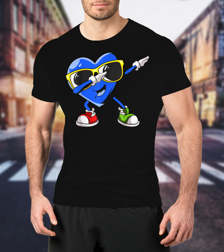 Dabbing Blue Heart Autism Awareness Month T-Shirt
