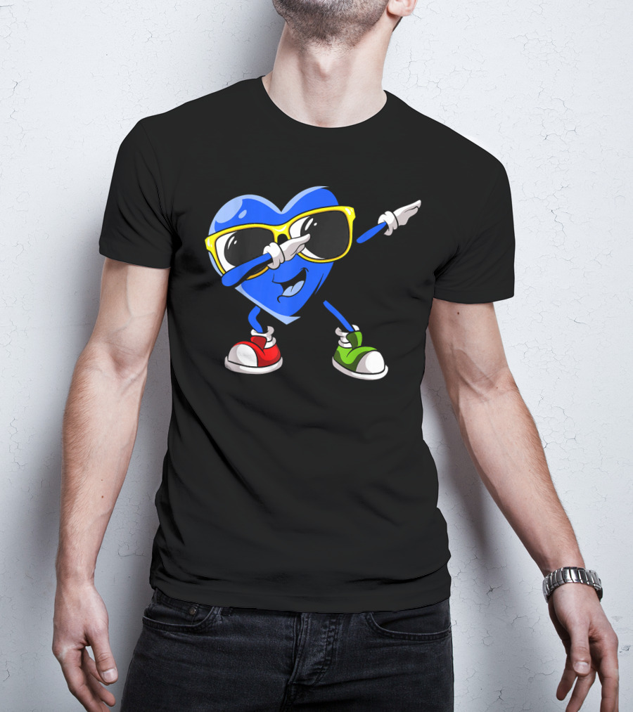 Dabbing Blue Heart Autism Awareness Month T-Shirt