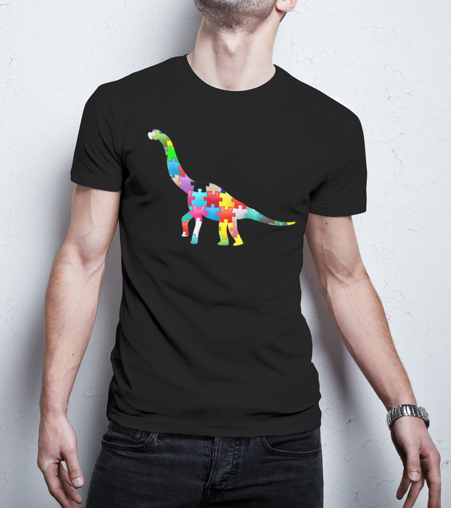 Autism Awareness Dinosaur Colorful Puzzle T-Shirt