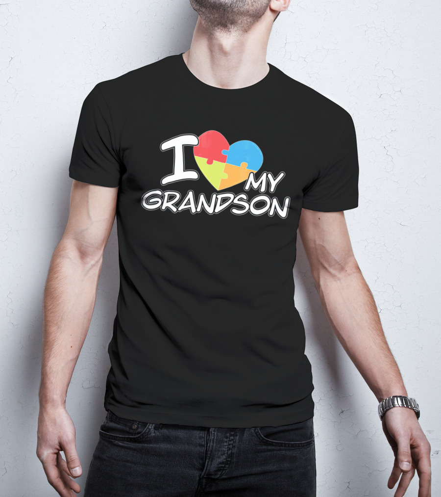 I Love My Grandson Puzzle Heart Autism Awareness T-Shirt