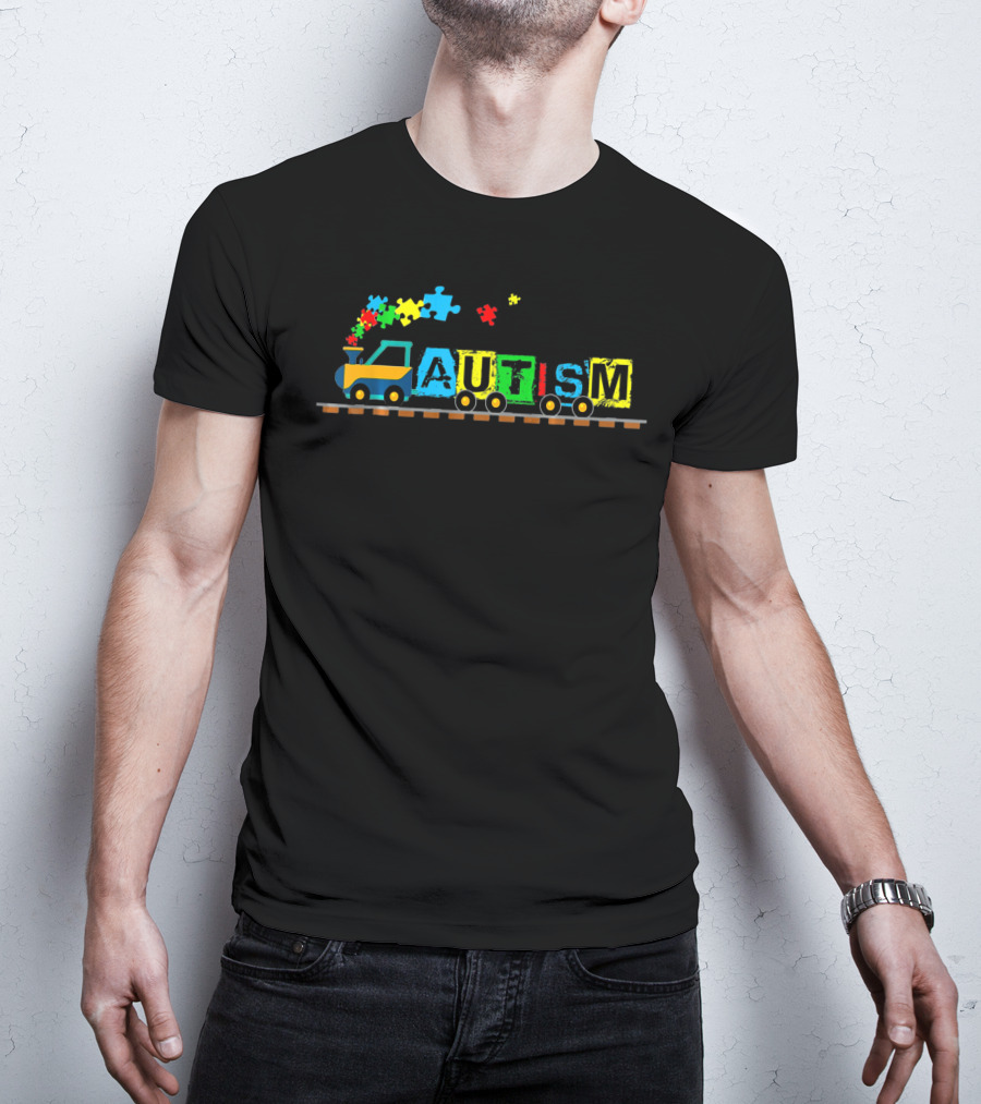Autism Cute Puzzle Train With Colorful Blocks And Steam T-Shirt