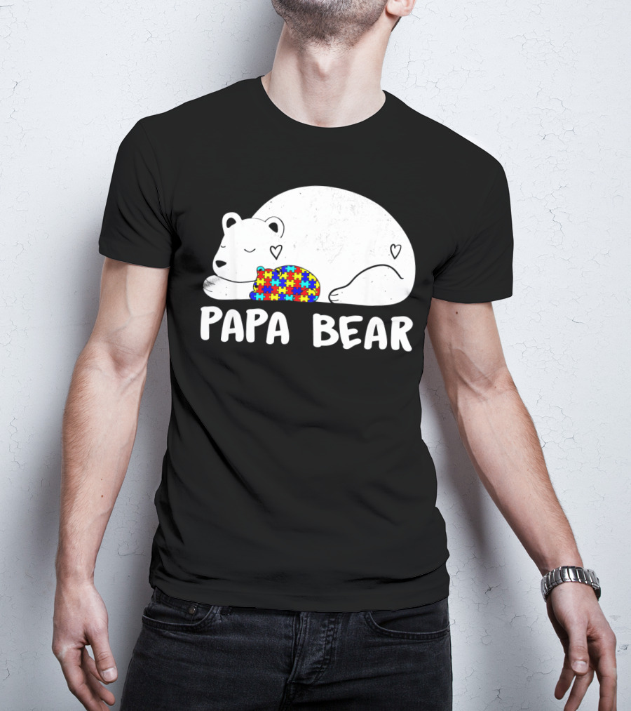 Papa Bear Autism Awareness Puzzle Heart T-Shirt