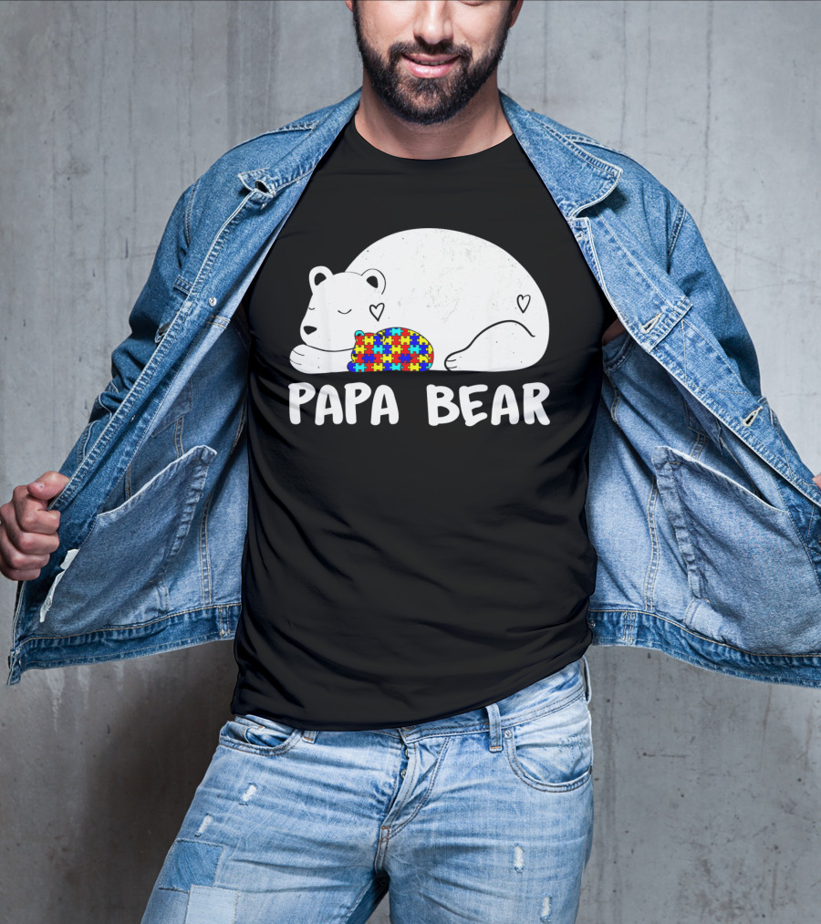 Papa Bear Autism Awareness Puzzle Heart T-Shirt