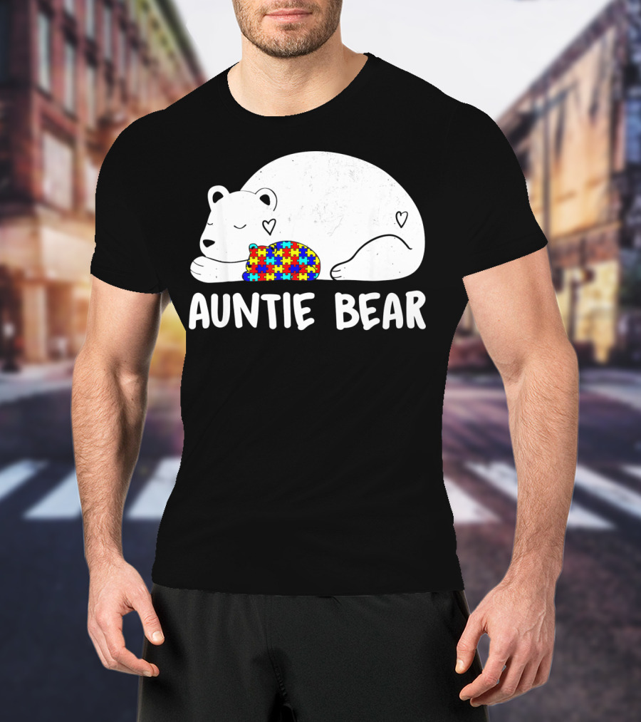 Auntie Bear Autism Awareness Puzzle Heart T-Shirt
