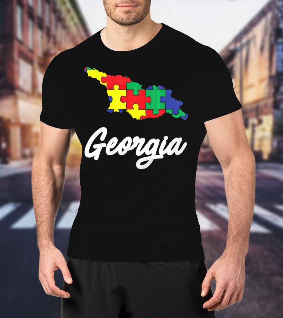 Georgia Autism Awareness Puzzle Map T-Shirt