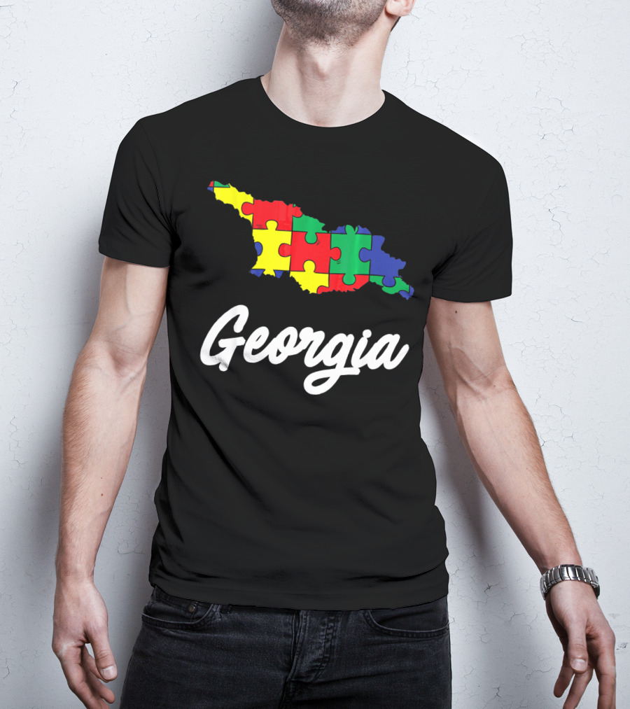 Georgia Autism Awareness Puzzle Map T-Shirt