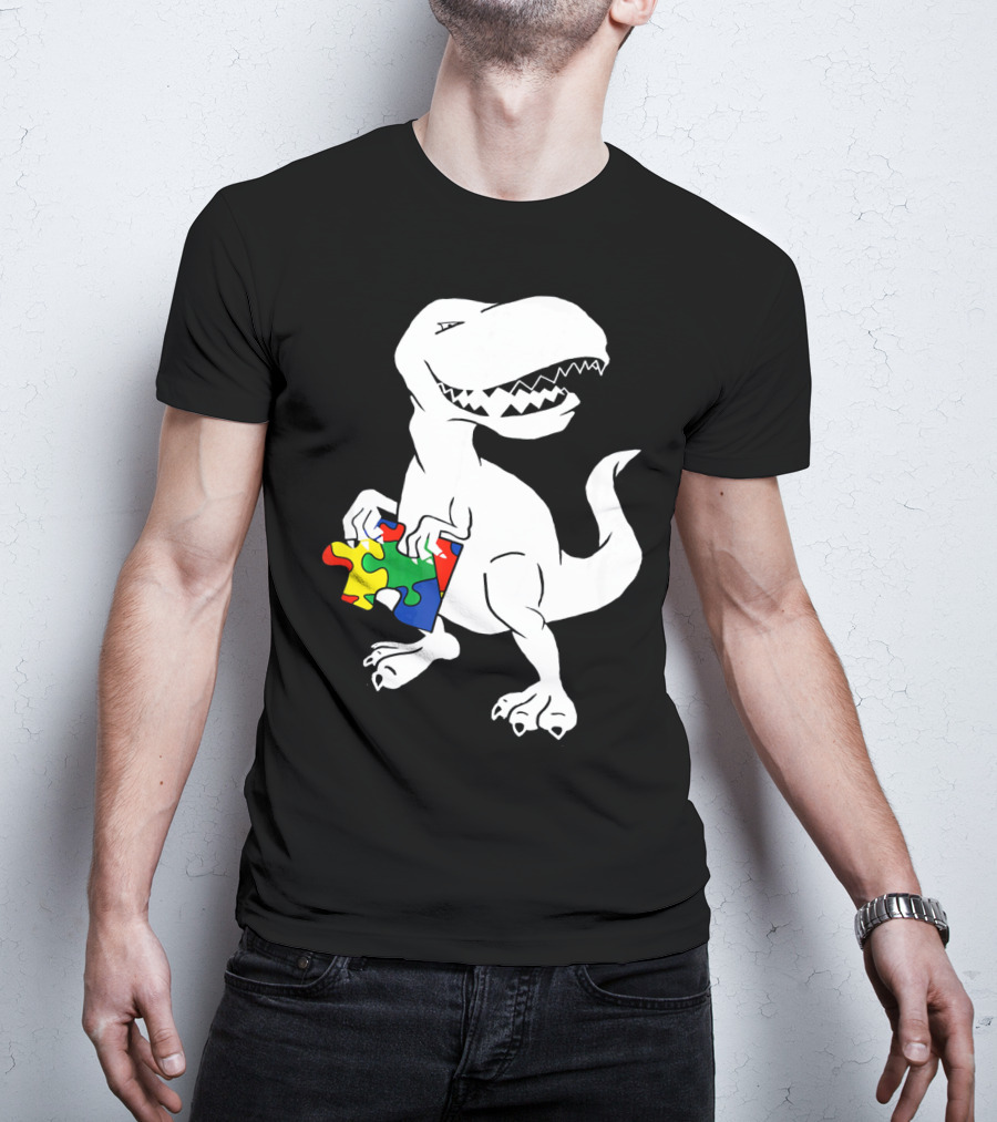Dinosaur Holding Autism Puzzle Piece Awareness For Tyra T-Shirt