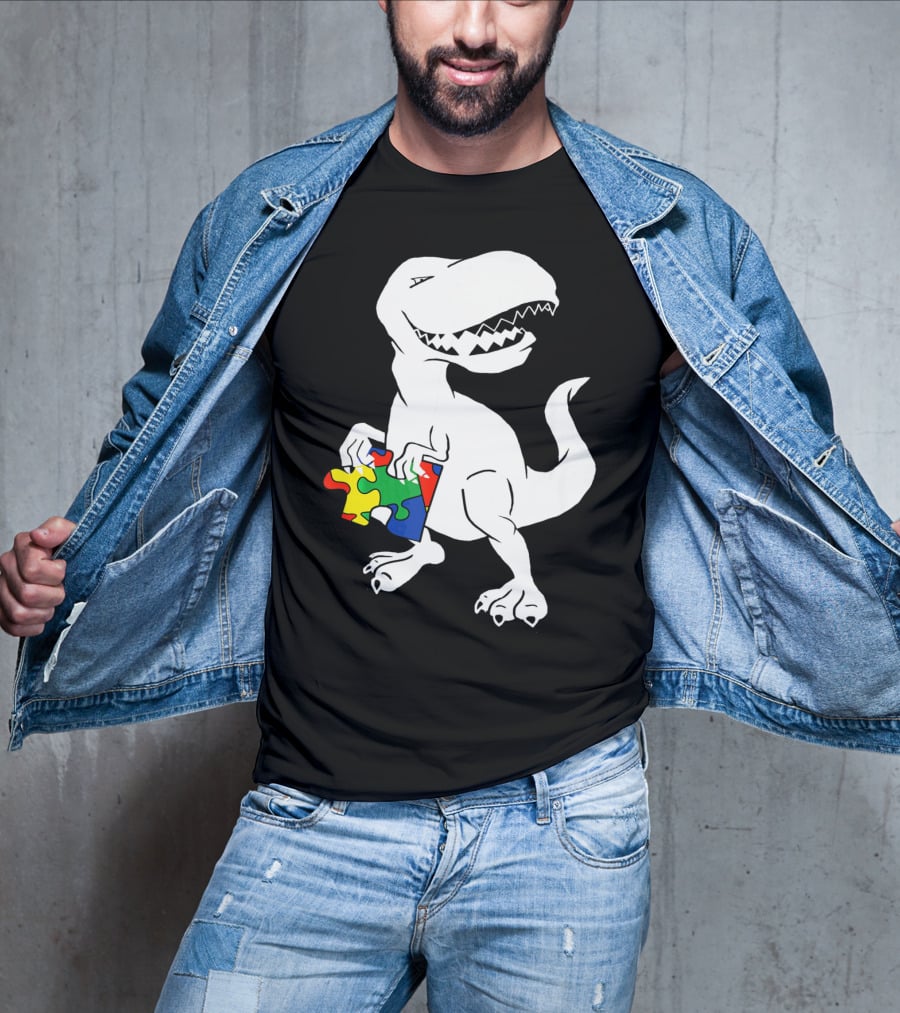 Dinosaur Holding Autism Puzzle Piece Awareness For Tyra T-Shirt