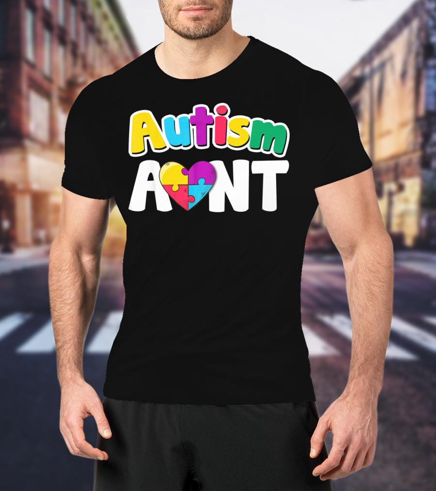 Autism Aunt Heart Puzzle Awareness T-Shirt