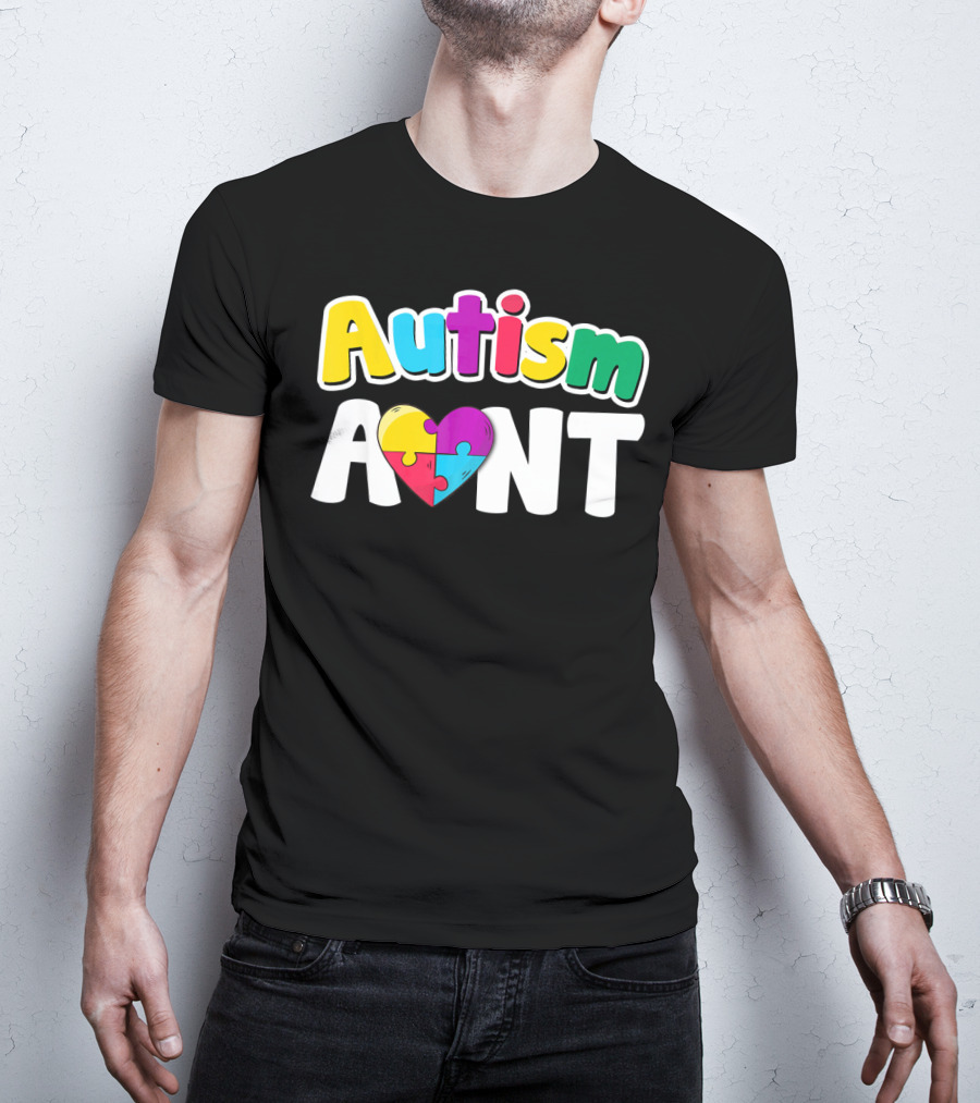 Autism Aunt Heart Puzzle Awareness T-Shirt