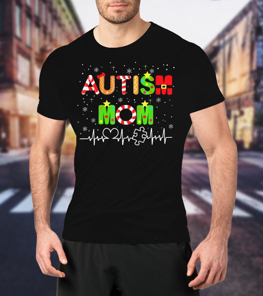 Christmas Autism Awareness Mom Heart Puzzle T-Shirt