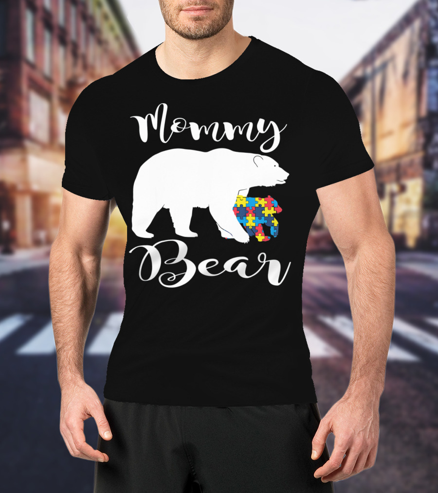 Mommy Bear Autism Puzzle Piece Family T-Shirt