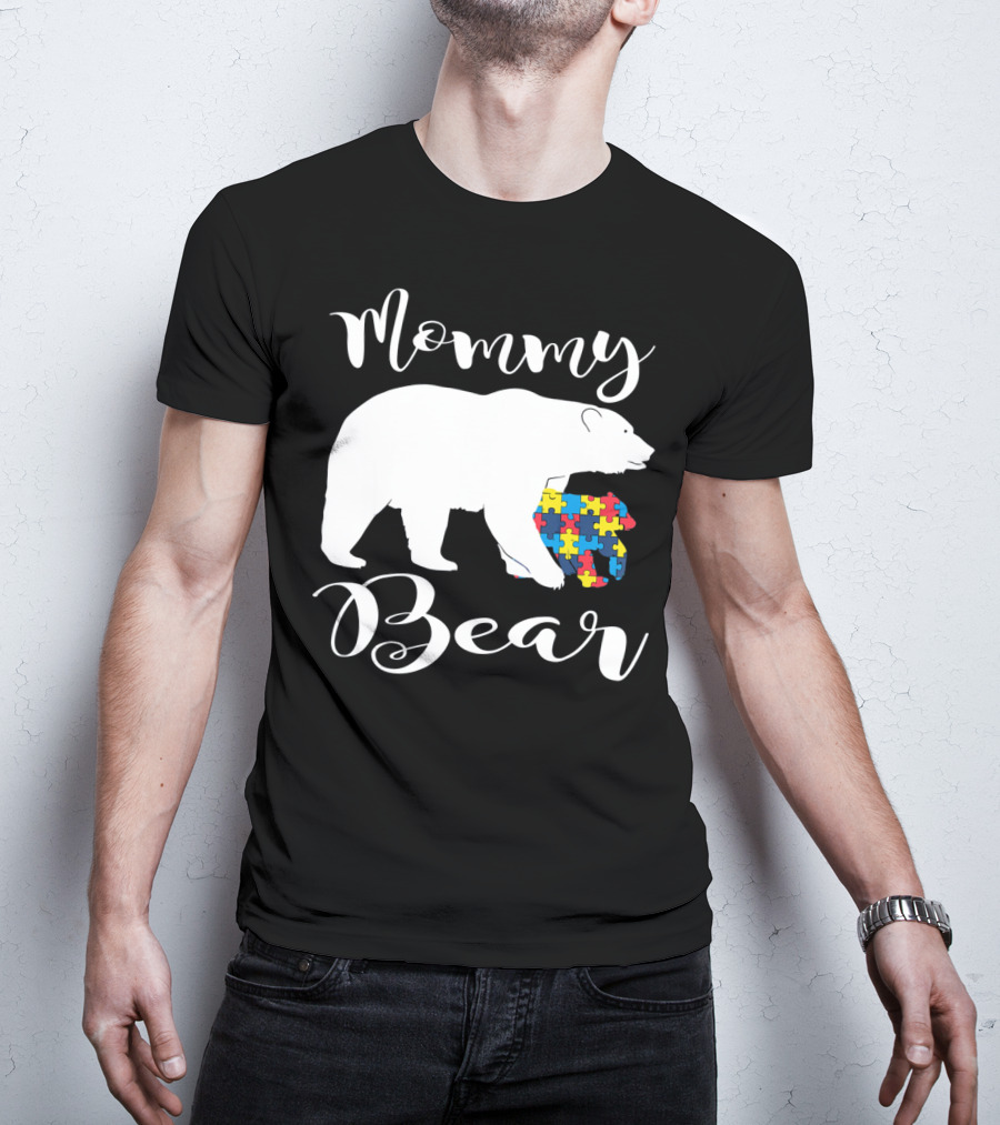 Mommy Bear Autism Puzzle Piece Family T-Shirt
