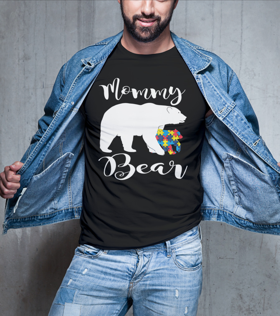 Mommy Bear Autism Puzzle Piece Family T-Shirt