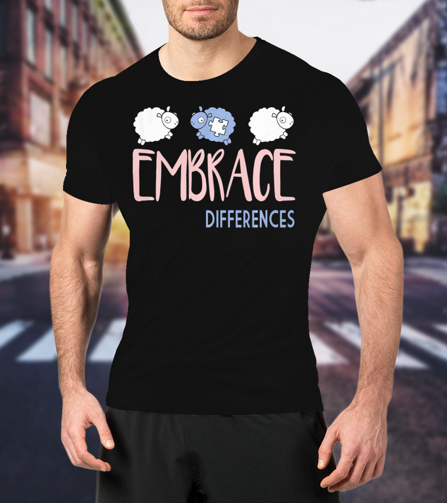 Embrace Differences Autism Awareness Sheep Puzzle Piece T-Shirt