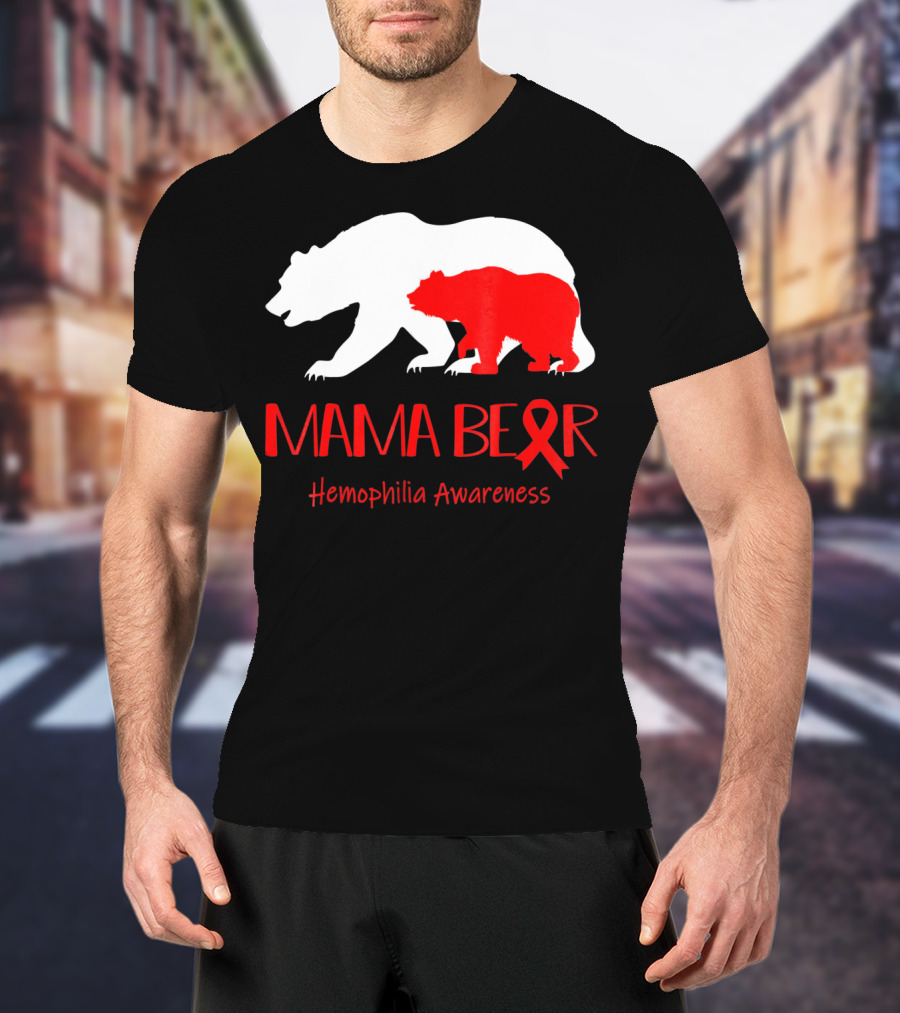 Mama Bear Hemophilia Awareness Red Ribbon Bears T-Shirt