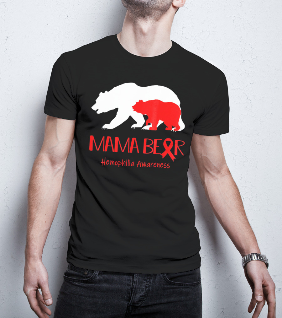 Mama Bear Hemophilia Awareness Red Ribbon Bears T-Shirt