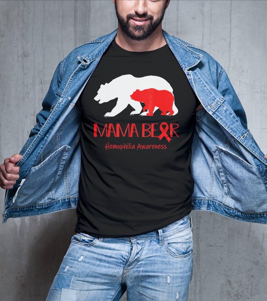Mama Bear Hemophilia Awareness Red Ribbon Bears T-Shirt