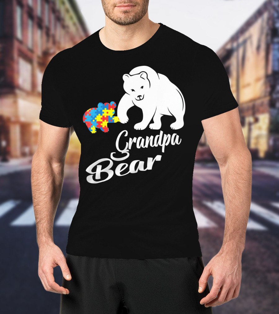 Grandpa Bear Autism Awareness Puzzle Bear T-Shirt